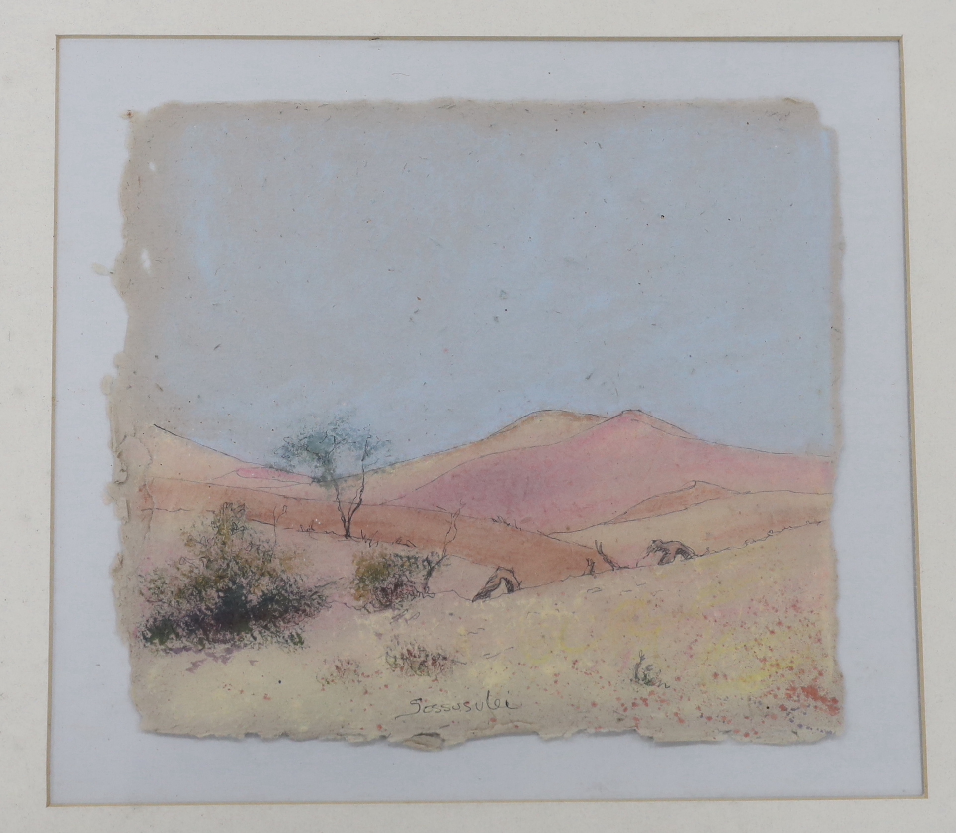 Hazel Soan, watercolour and pastel, African landscapes, 21 x 22cm, framed as one